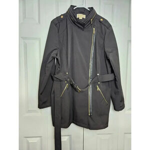 Michael Kors Women Black Asymmetric Zip Front Jacket/Coat Military Style Size 1X